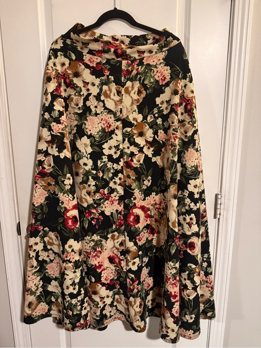 Agnes & Dora Black Floral A-Line Ball Skirt with Cream & Red Blooms